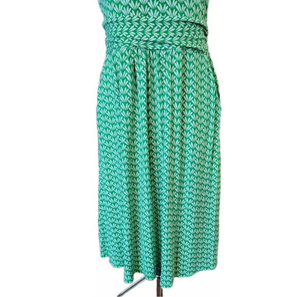 Boden Green A-Line Midi Stretch Dress Short Sleeve Crew Neck With Pockets - Picture 9 of 16